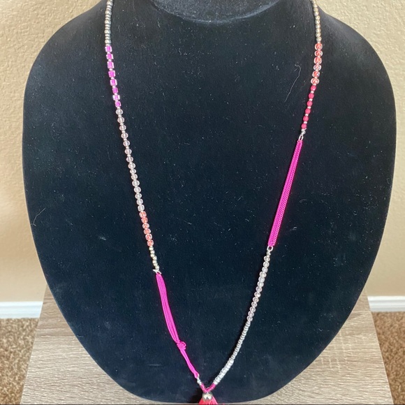 NWOT PInk Bead Tassel Protection CharmLongNecklace - Picture 5 of 8